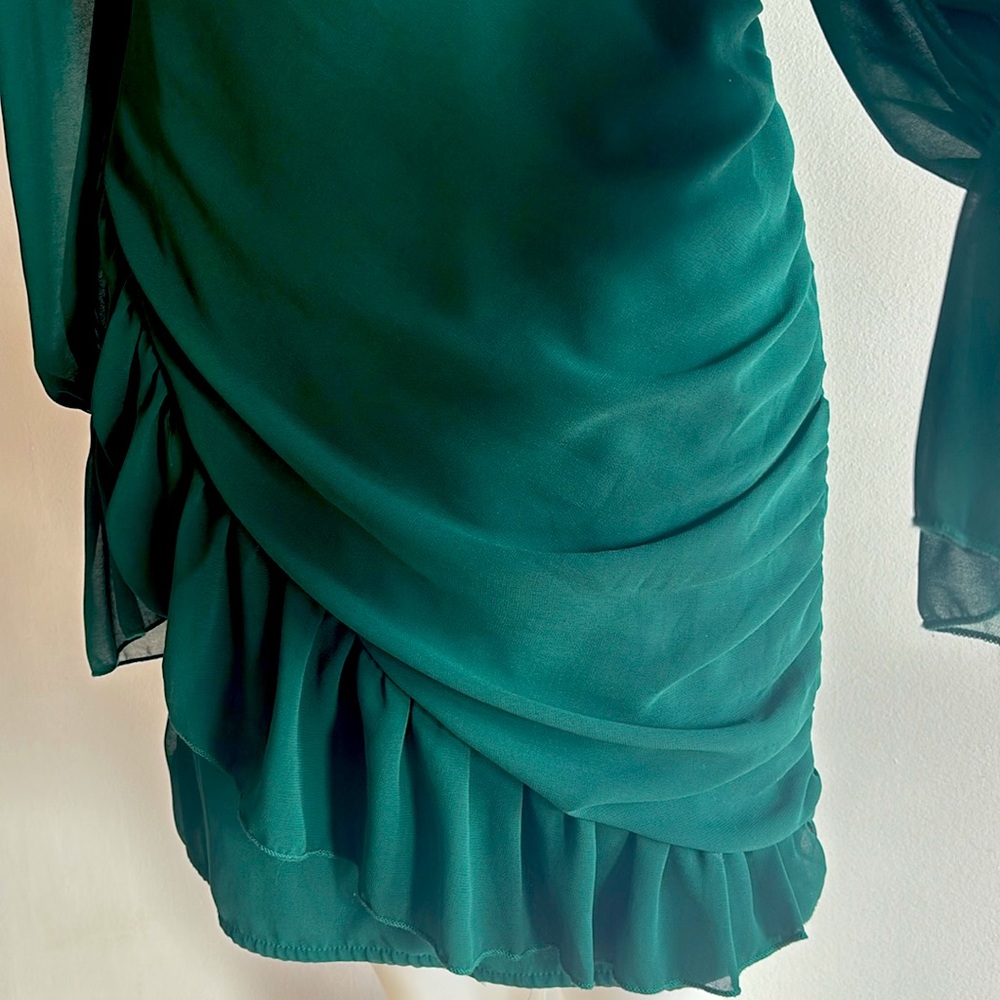 NWOT Elegant Semi Sheer Emerald Dress - Picture 4 of 9